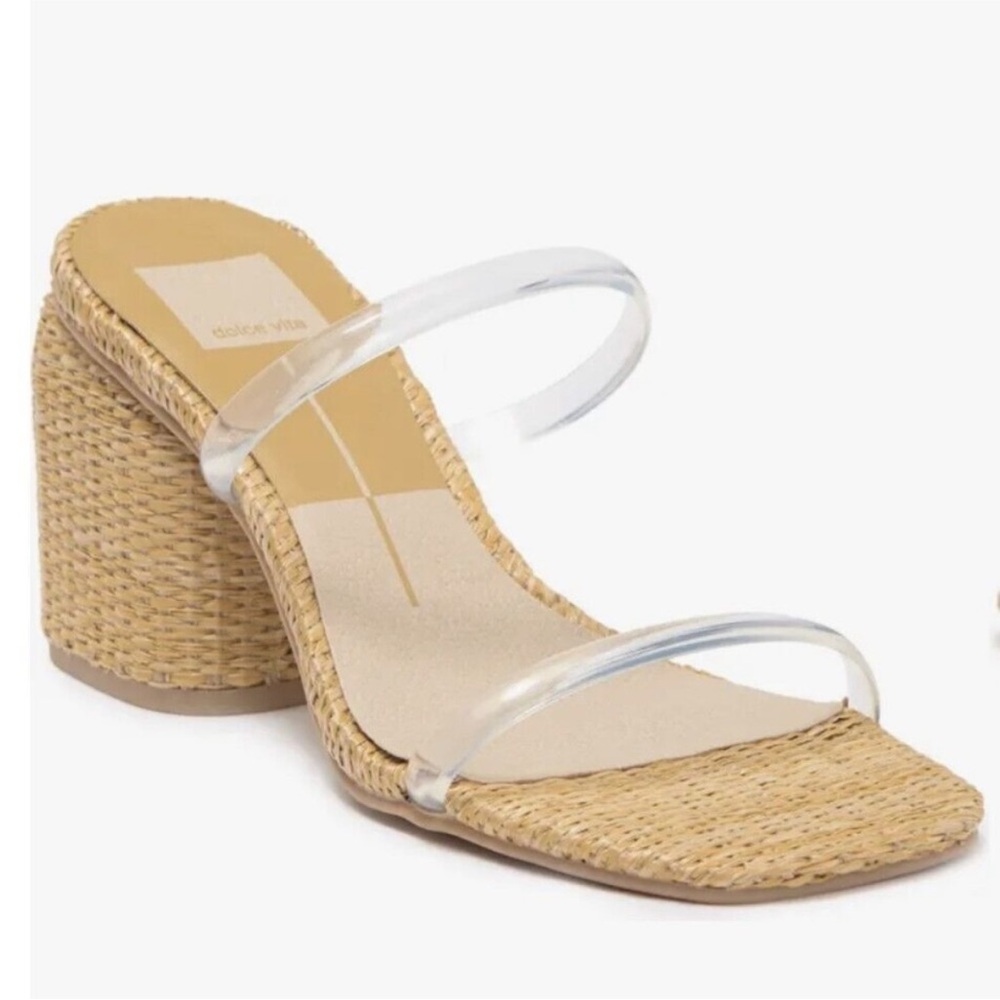 Dolce Vita Tan Woven Block Heel Sandals with Clear Straps